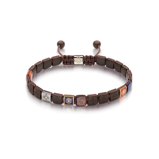 6mm SHAMBALLA Lock Bracelet in 18K black rhodium plated yellow gold with blue sapphires, brown sapphires, and orange carnelian, by Shamballa Jewels