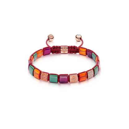 6mm SHAMBALLA Lock Bracelet in 18K rose gold with rubies, orange carnelian, and dark green turquoise, by Shamballa Jewels