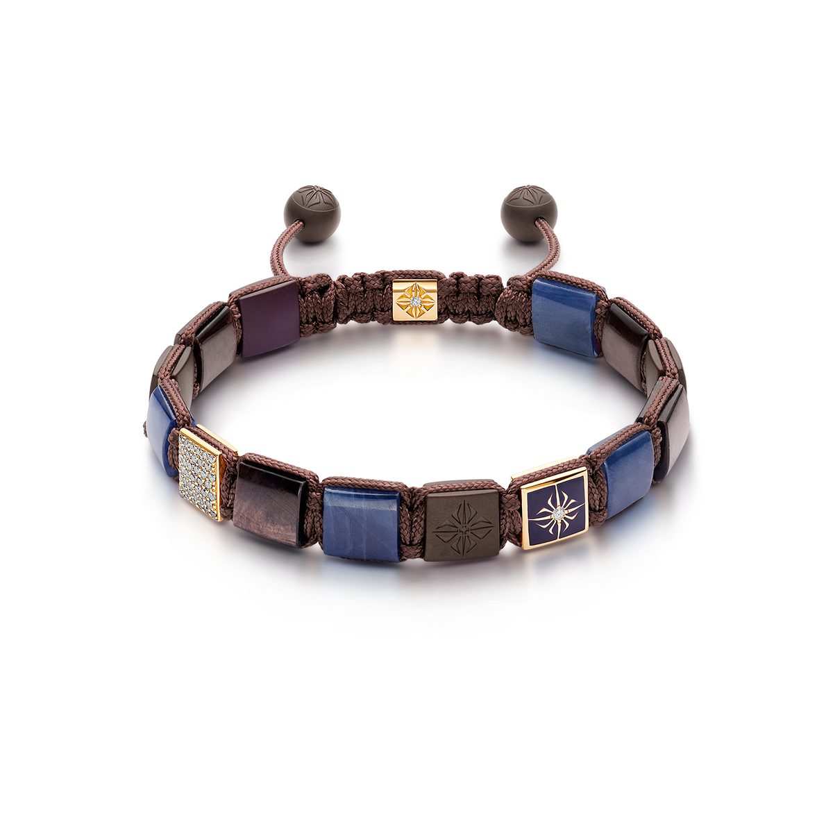 10mm SHAMBALLA Lock Bracelet in 18K yellow gold with brown sapphires, blue sapphires, and brown diamonds, by Shamballa Jewels