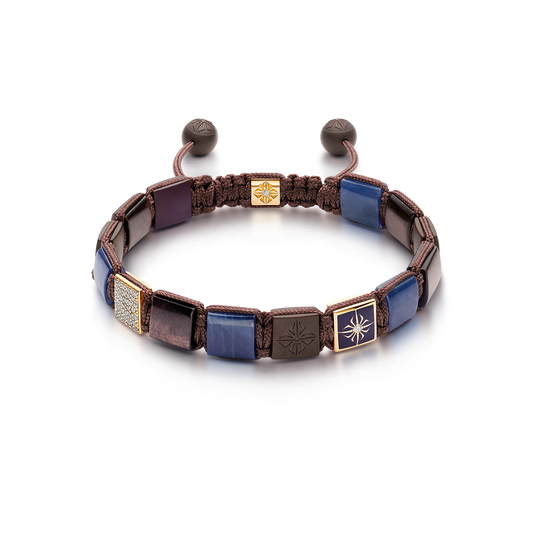 10mm SHAMBALLA Lock Bracelet in 18K yellow gold with brown sapphires, blue sapphires, and brown diamonds, by Shamballa Jewels