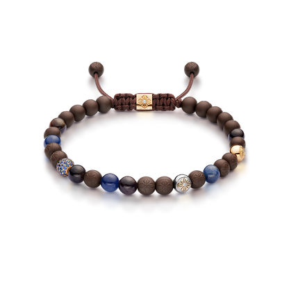 6mm SHAMBALLA Non-Braided Bracelet in 18K yellow gold with blue sapphires, brown sapphires, and white diamonds, by Shamballa Jewels