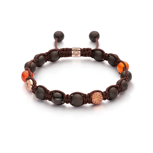 8mm Braided Bracelet in 18K rose gold with brown sapphires, orange carnelian, and orange sapphires, by Shamballa Jewels