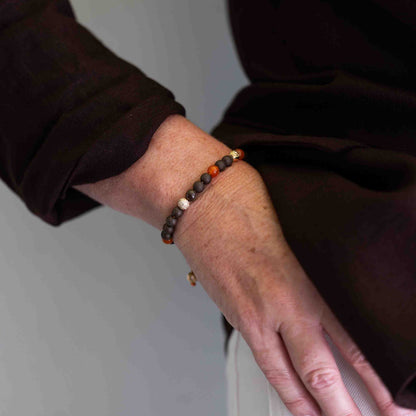 6mm SHAMBALLA Non-Braided Bracelet in 18K yellow gold with brown diamonds, brown sapphires, and orange carnelian, by Shamballa Jewels