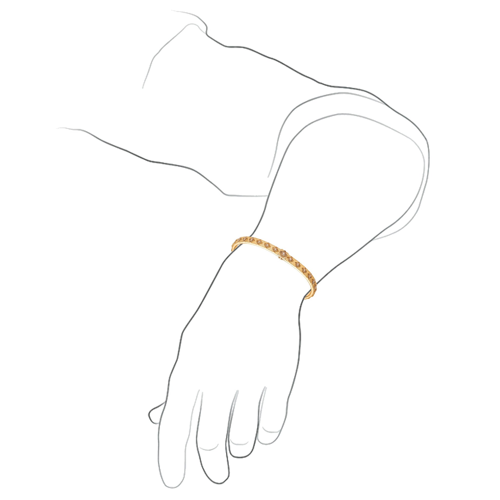 SOS Bangle bracelet in 18K yellow gold with G/VS diamonds, worn on wrist