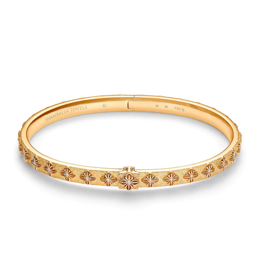 SOS Bangle bracelet in 18K yellow gold with G/VS diamonds, front view