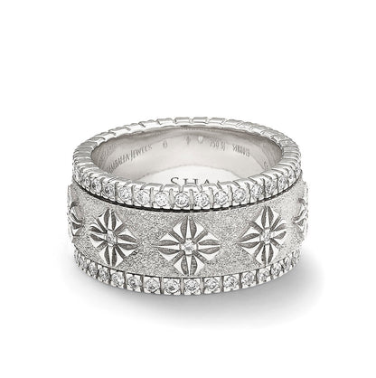 SOS Spin Ring in 18K white gold with G/VS diamonds, spinning center detail