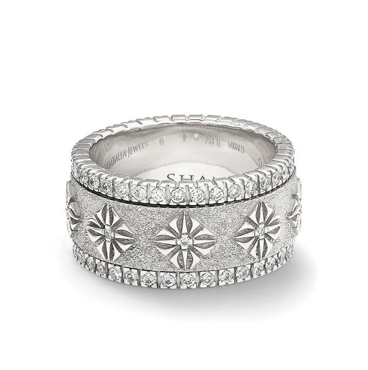 SOS Spin Ring in 18K white gold with G/VS diamonds, spinning center detail